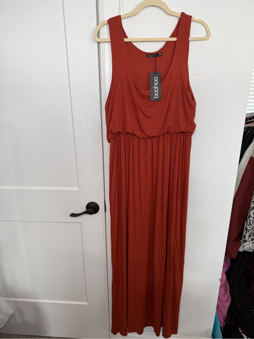 NWT Boohoo Burnt Orange Blouson Jersey Maxi Dress - Size 10